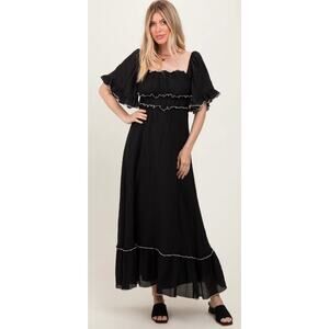Klesis Black Crinkle Texture Ruffle Maxi Dress NWT